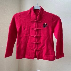 Kids red cashmere Top with rooster embroidered 2T-3T